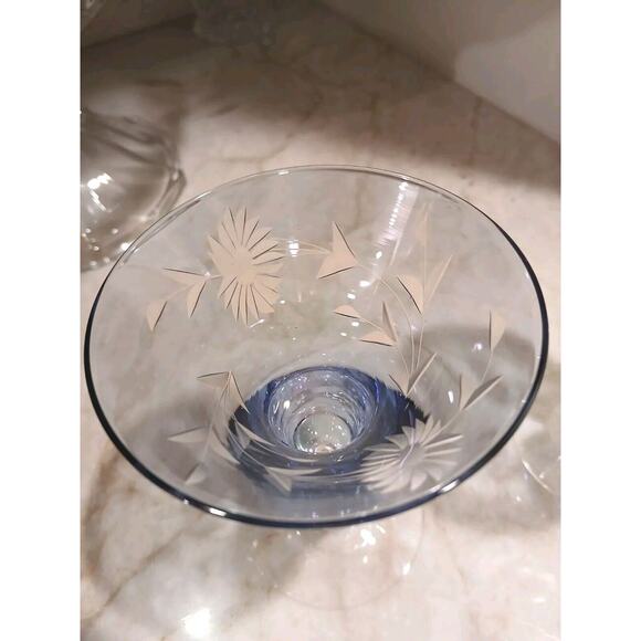 Murano Etched Cocktail Cordial Glasses 5" BLUE Barware Hand Blown Italy Antique - Picture 10 of 16